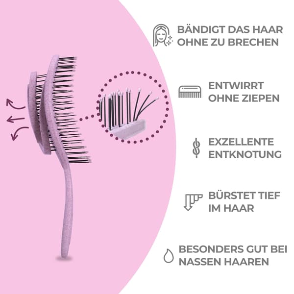 Bio Hårbørste uden at trække - Udredningsbørste pink pink