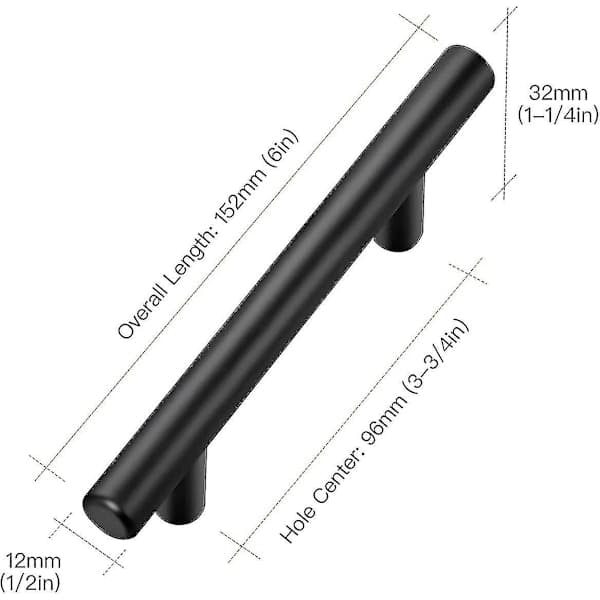 10-pack Black Kitchen Handles, Cabinet Handles, 96mm Hole Centers, Stainless Steel