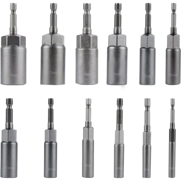 Screwdriver Bit Adapter 1/4\" Hex Socket 6-19mm for Hand Drill, Electric Screwdriver, Socket Wrench (12 Pieces)