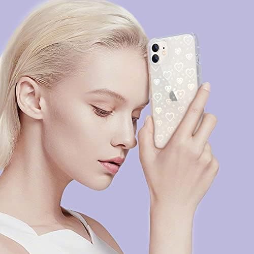 Etui til iPhone 12, iPhone 12 Pro, Transparent Glitter Sødt Laser Holografisk Hjerte Mønster til Kvinder Piger, Anti-Rids