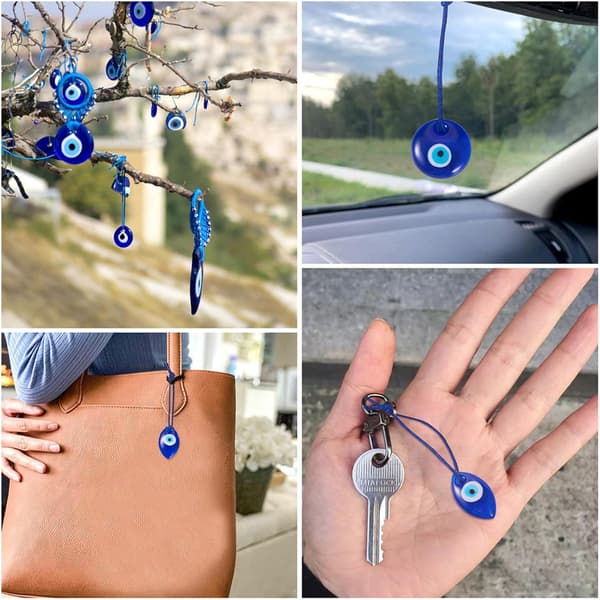 16 stk. Evil Eye-vedhæng Hamsa-hånd Flad rund hjerte dråbe skildpadde stjerne hest lampwork glas dingle hængepynt med nylontråde 20~35 mm til