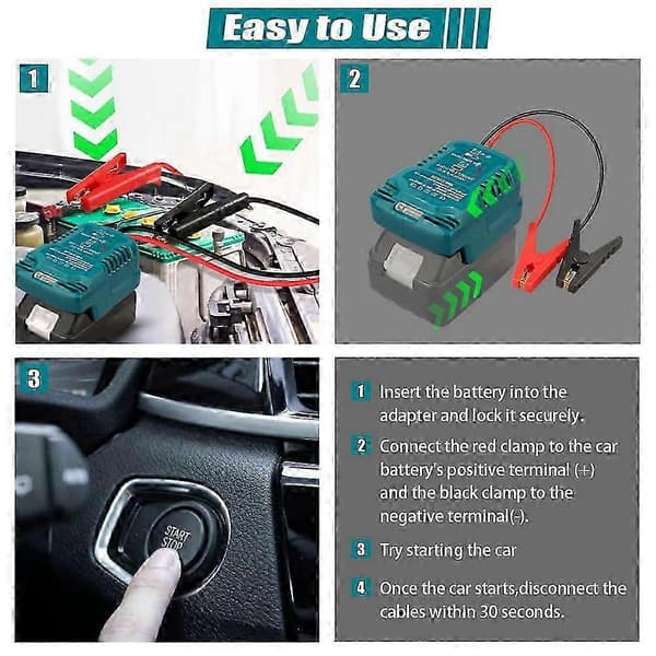 Startkabler Jump Kit til 18V Batteri, Startkabeladapter Auto Booster Kabel til Start af Bil med Værktøj