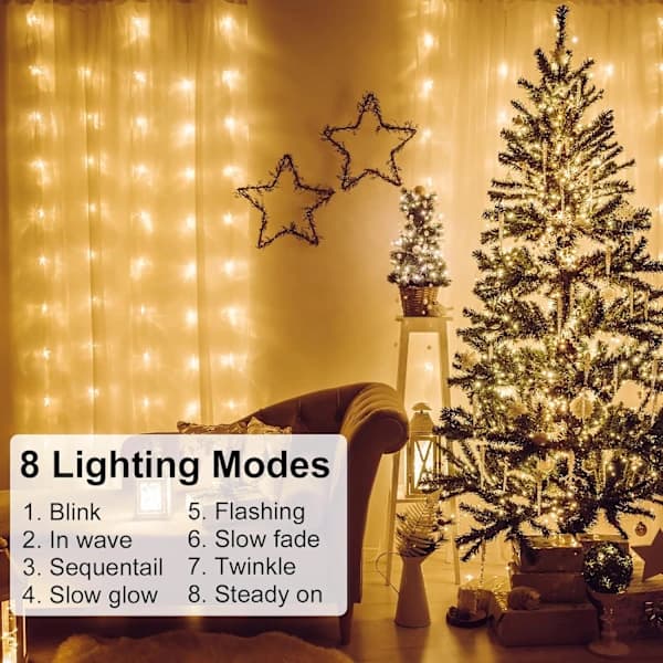 (pow yeah!) 3 x 2 m Curtain, LED light string, IP65 Waterproof, Light string (200 LED, warm white)