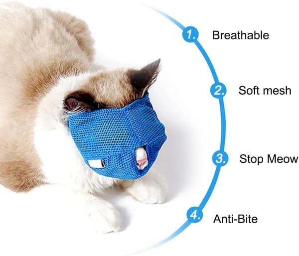Kattmunnstykke med pustende netting, kattmunnbind for å forhindre bitt