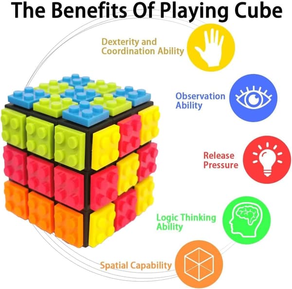 Speed Magic Cube 3x3, Puslespill Hjernegymnastikk Magic Cube med base og klosser, 2-i-1 Klassiske leker for barn voksne gutter jenter gaver 6.6*6.6*6.6cm