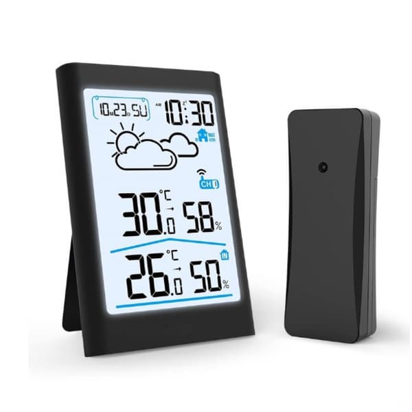 Noir Trådløs værstasjon, termometer hygrometer barometer innendørs utendørs med LED-sensor