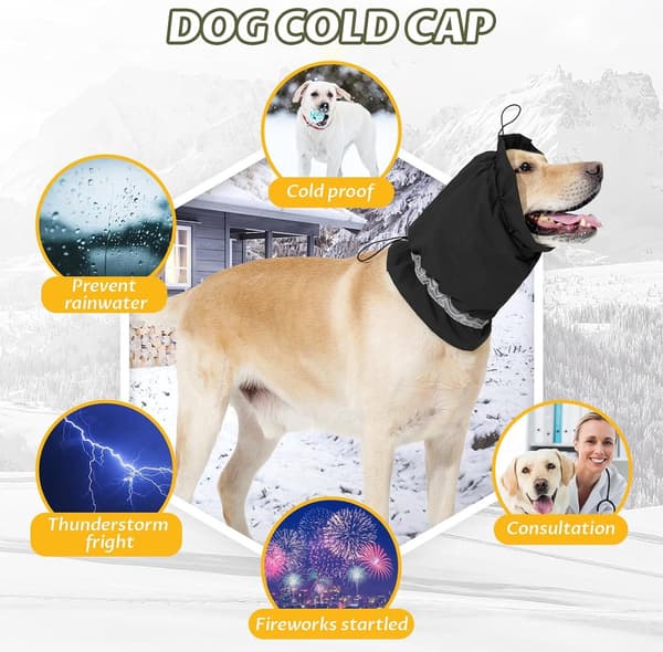Hunde-vinterhøreværn, beroligende og vandtætte, sorte, L (omkreds 50-64 cm), til sne- og regnbeskyttelse