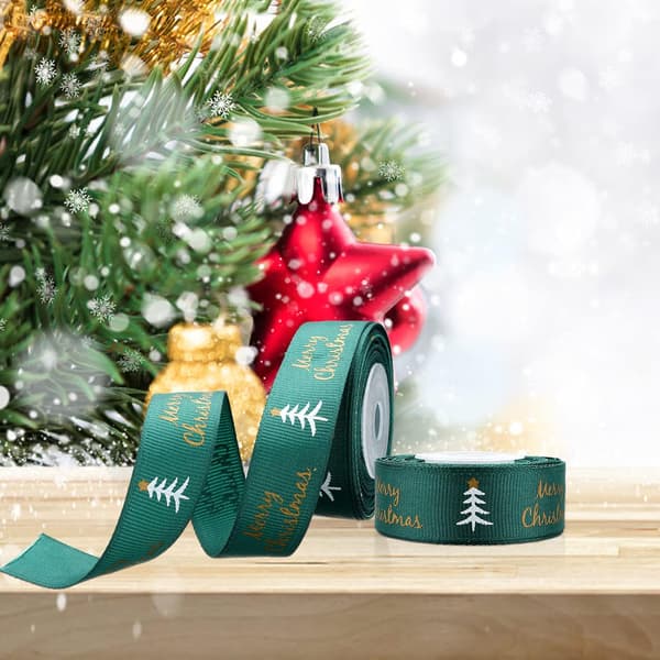 (2CM bred) 10 meter julebånd trykt Glædelig Jul Grosgrain