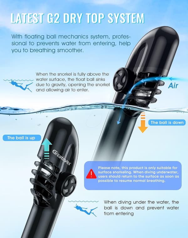 Full Face Snorkel Mask with Latest Dry Top System, Foldable 180 Degree Panoramic View Snorkeling Mask - Black - L