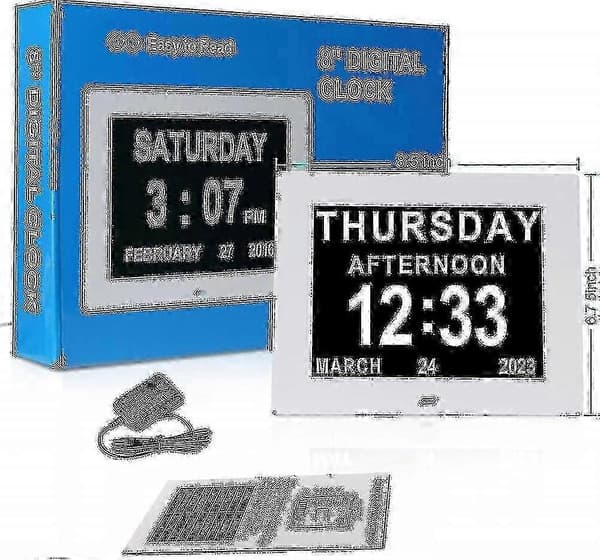 Stor digital dag- og datourklokke til ældre med demens