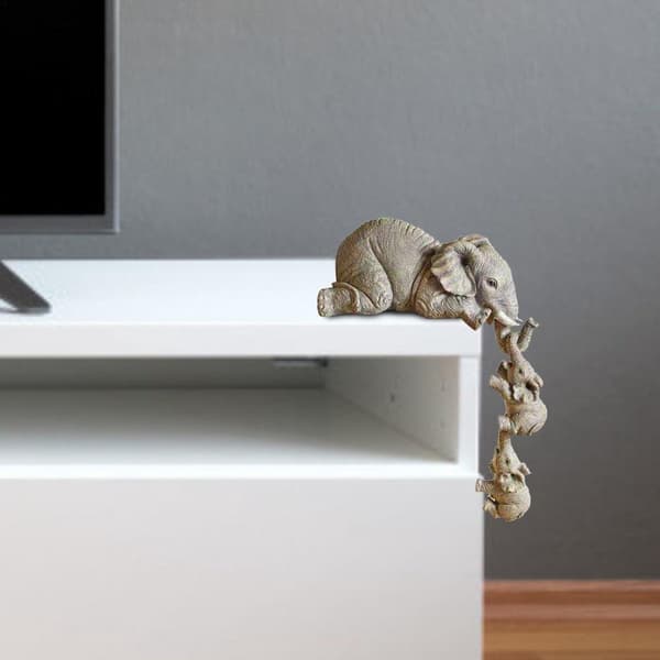 Elephant Figurine 3-piece - Elephant Decoration - Elephant Decor - Wall Decoration - Two Babies Hanging from Mother