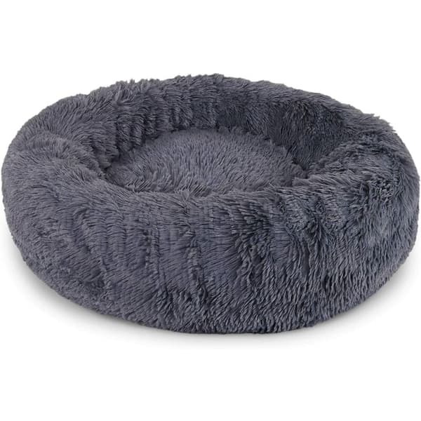 Katt- och hundsäng Kudde Lång plysch cirkulär (mörkgrå) 40 cm diameter