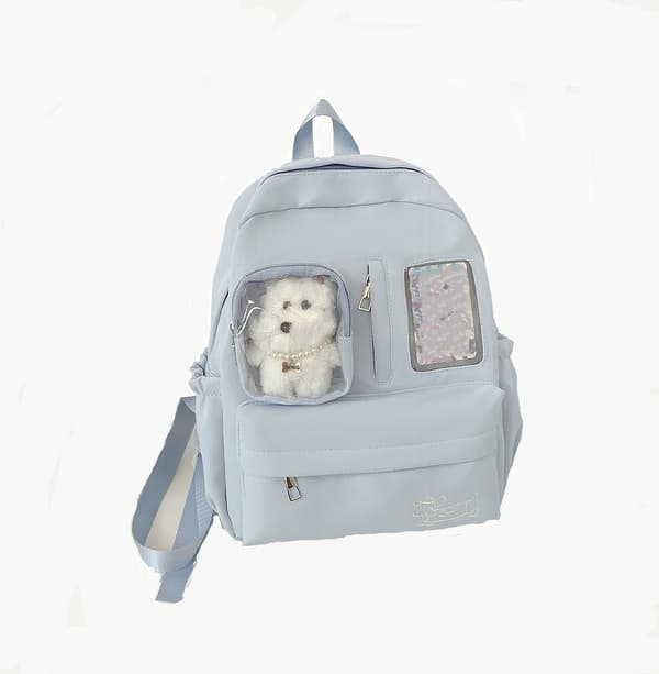 Children's School Backpack, Large Capacity, Breathable Nylon, Polyester and PVC, Bear Pendant, for School, Blue, 26 x 32 x 12 cm