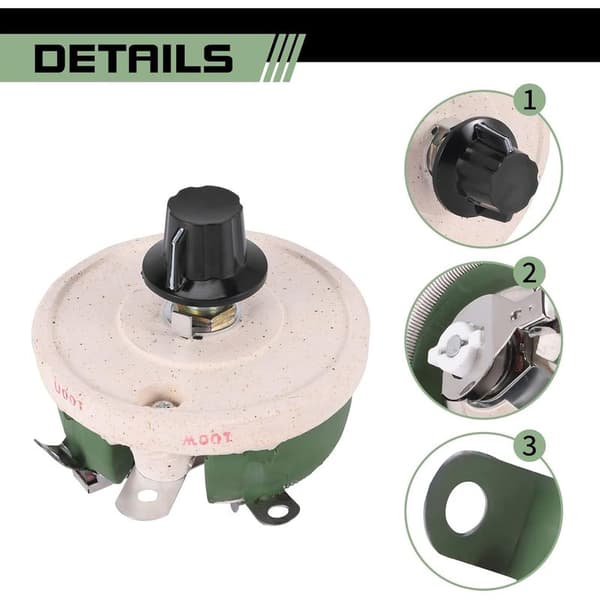 100W 100 Ohm Rheostat Rotary Wire Wound Resistor Ceramic Winding