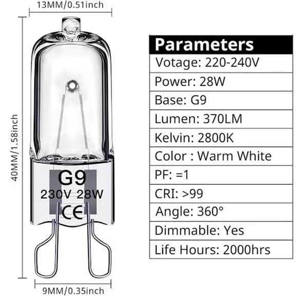 G9 Halogenlampor 28W, 230V, 10-pack 28W