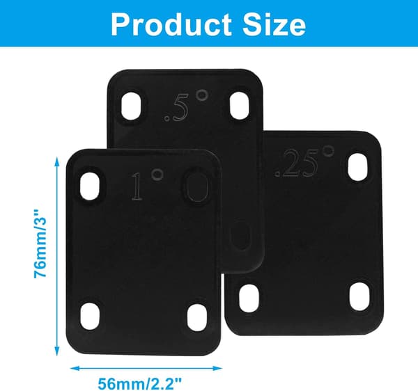 3-pack gitarrhalsbrickor, svart nylonpackning halsbrickskydd, 0,25°, 0,5°, 1° graders halsplattaverktyg för gitarrbasreparation
