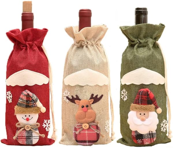 Jule Vinflaske Tasker 3 stk. Julebordsdekorationer Festlige Gaveposer 30 cm Længde