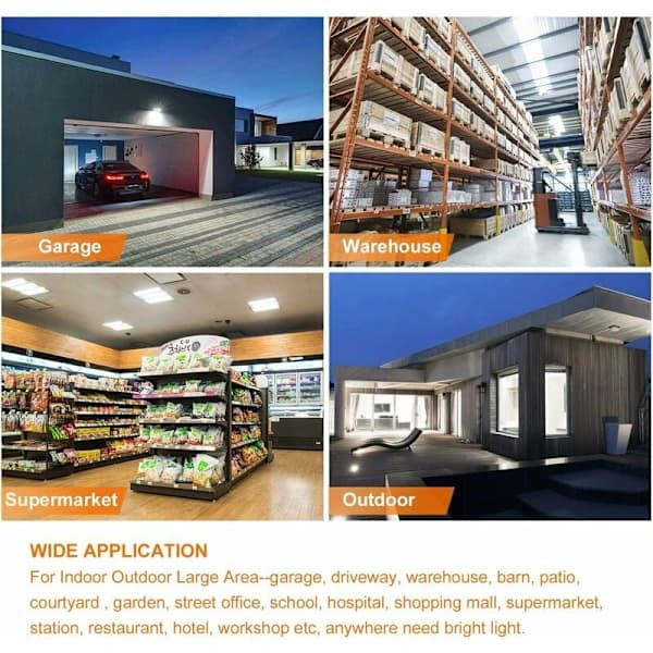 (pow yeah!) LED Garage Lighting, 60W E27 6500K 6000Lm Workshop Lamp, LED Ceiling Light for Garage, Warehouse, Workshop, Basement, Gym, Kitchen (1 pc)