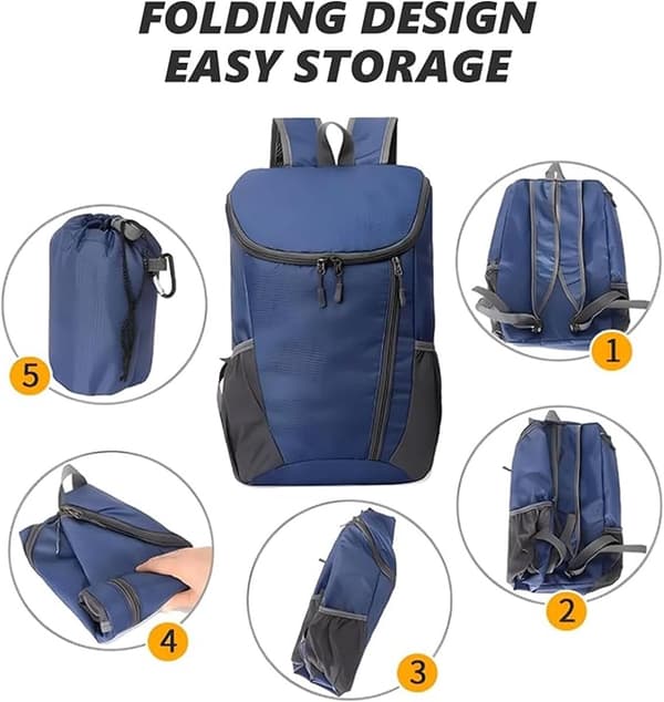 Lightweight Foldable Backpack, Water-Resistant Ripstop Nylon Hiking Backpack, Unisex Travel Camping, Light Grey, 42 x 28 x 20 cm
