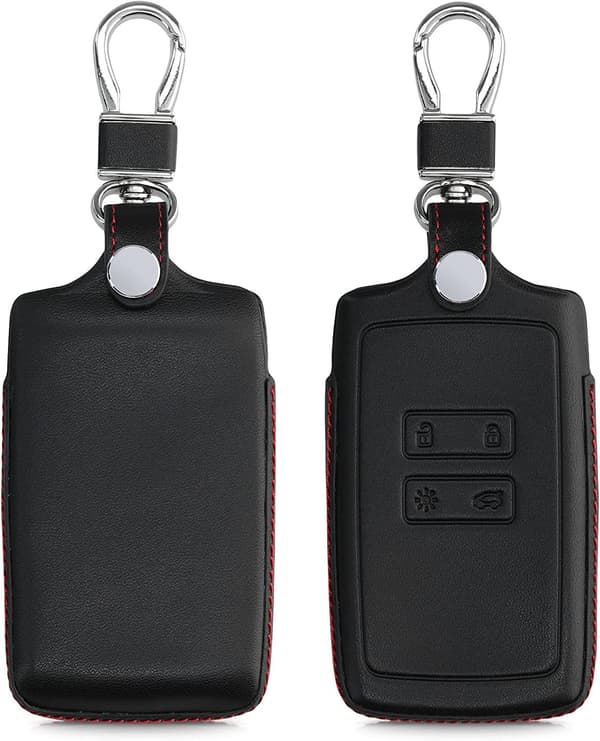 Kompatibelt Renault Smart Key 4-Knapps Läderfodral med Nyckelring [JUN]