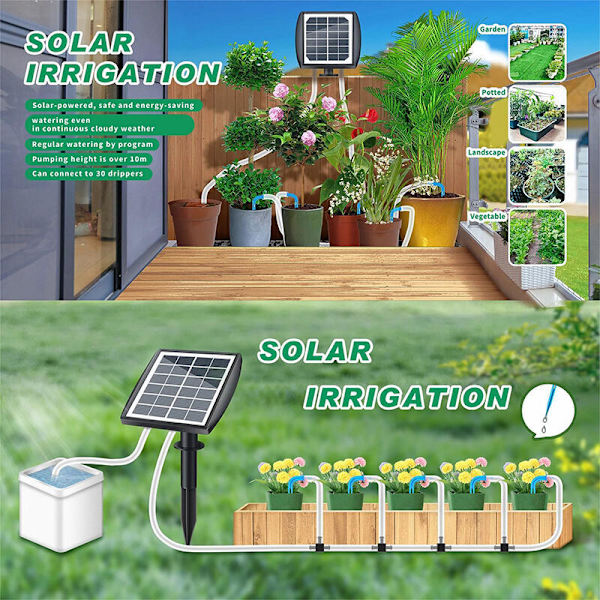 Automatic Solar Powered Irrigation System, Drip Irrigation Kit, with Timer for Balconies, Terraces, Gardens.