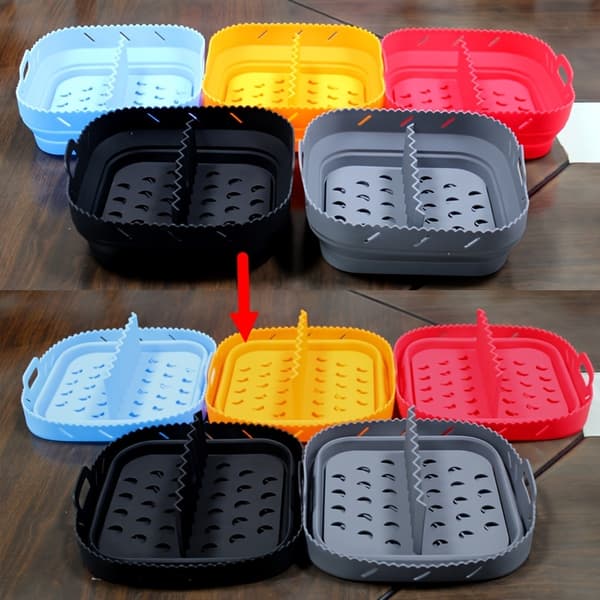 21 cm Air Fryer Silicone Mold with Divider - Reusable Square/Round Baking Accessory Square (Grey) Square (Grey)