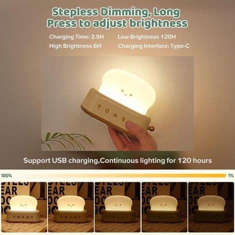 Cute Toaster Shaped Night Light - Small Decorative Rechargeable Desk Lamp