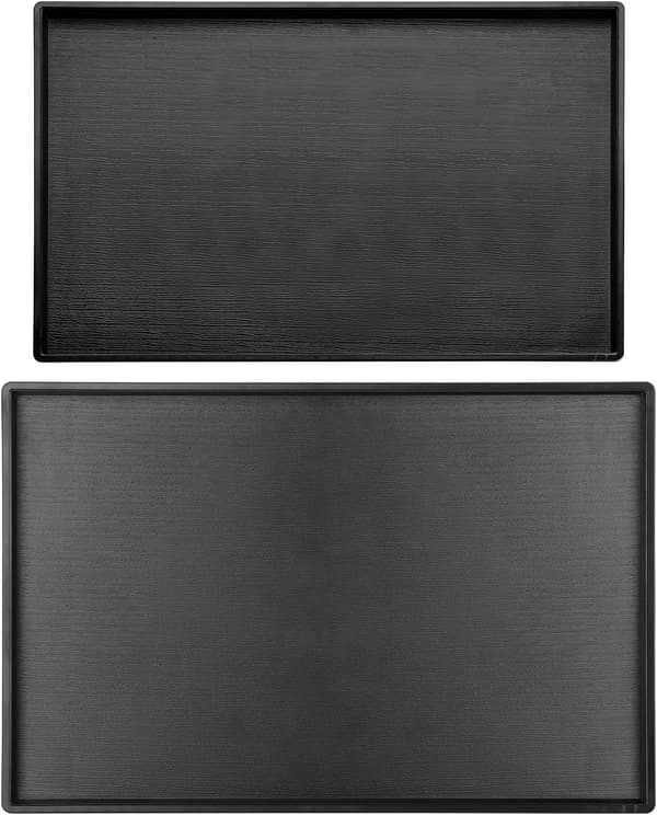 2-pack svarta rektangulära serveringsbrickor, bricka i plast för soffbord, ottomanbrickor för mittstycke, heminredning, badrum, köksbänk