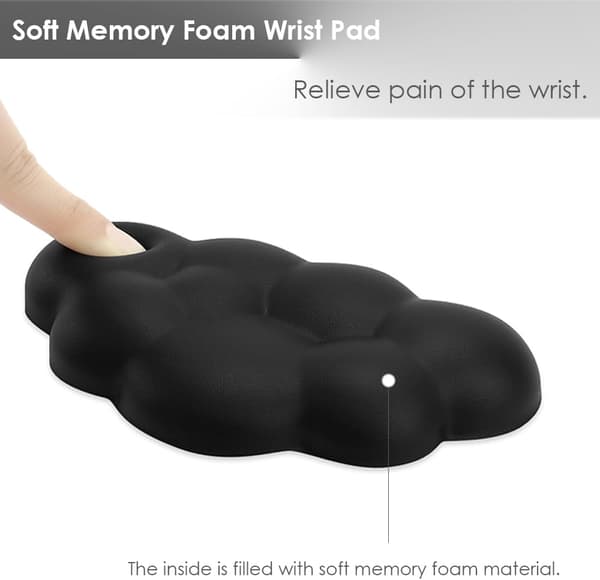 Håndledsstøttepude til mus Ergonomisk Blødt PU Læder Memory Foam Smertelindring til Håndleddet Musemåtte med Skridsikker Base (Sort)