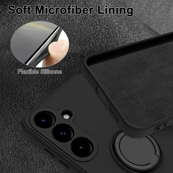 Slankt flydende silikonecover til Samsung Galaxy S26 med sort ring [JUN] Sort Svart