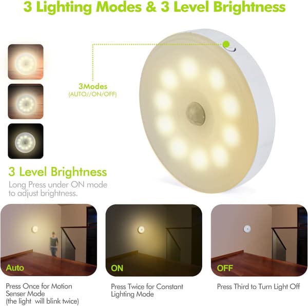 Motion Sensor Lights Indoor, Battery Operated Rechargeable Smart LED Magnetic Night Light for Stairs (3-Pack)
