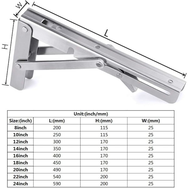 400mm Folding Bracket, Stainless Steel Folding Bracket, Wall Mounted Folding Shelf, Heavy Load Capacity, Space Saving, Easy to Install