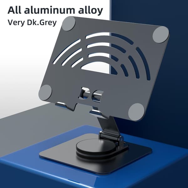 1 stk. Nettbrettstativ. 360° Roterbart Justerbart Nettbrettholder, Sammenleggbart Aluminium Skrivebord iPad Stativ Dock etc (4-13 \") grå