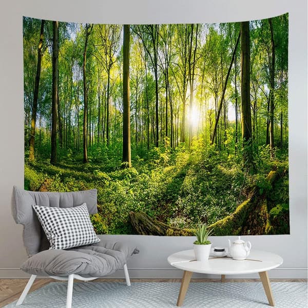 (150X200cm, 59\"X79\") Forest Tapestry Wall Hanging Green Tree and