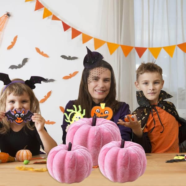 3 stk. Realistiske Fløjlsgræskarpynt Kunstige Græskar Til Halloween