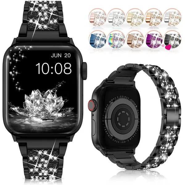 Musta Apple-ranneke 38mm 40mm 41mm Sarja 8 7 6 5 4 3 2 1 SE Naiset