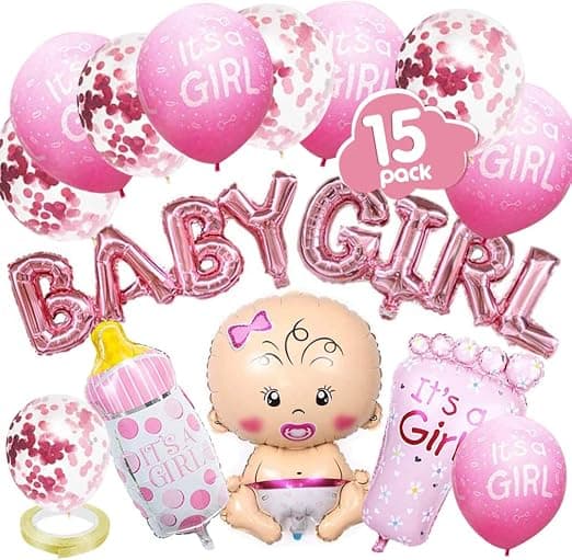 Flicka - Rosa kjønnsvisning babyshower dekorasjon med jente