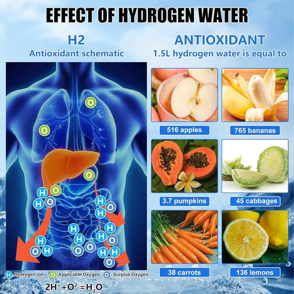 Hydrogen Generator Water Bottle, Real Molecular Hydrogen Rich Water Generator Ionizer Machine Bottle with SPE Chamber Technology Hydrogen Water