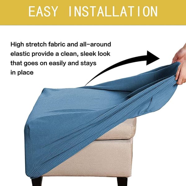 1PC Blue Stretch Square Ottoman Cover, Footstool Cover with Elastic