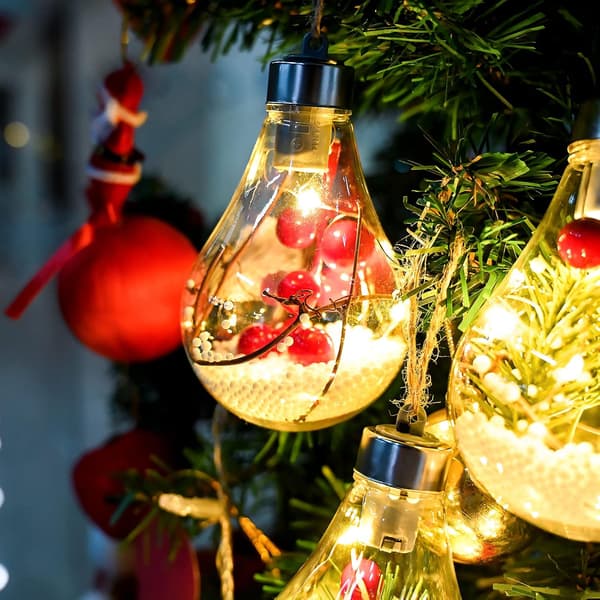 5 stk hengende julekuler med LED-lys hengende jul