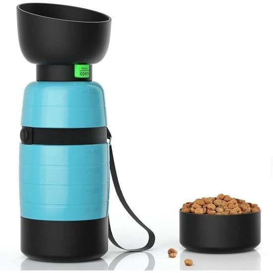 Bærbar 650 ml vandflaske til hunde med vandskål, lækagesikker, giftfri vanddispenser til hund og kat, blå