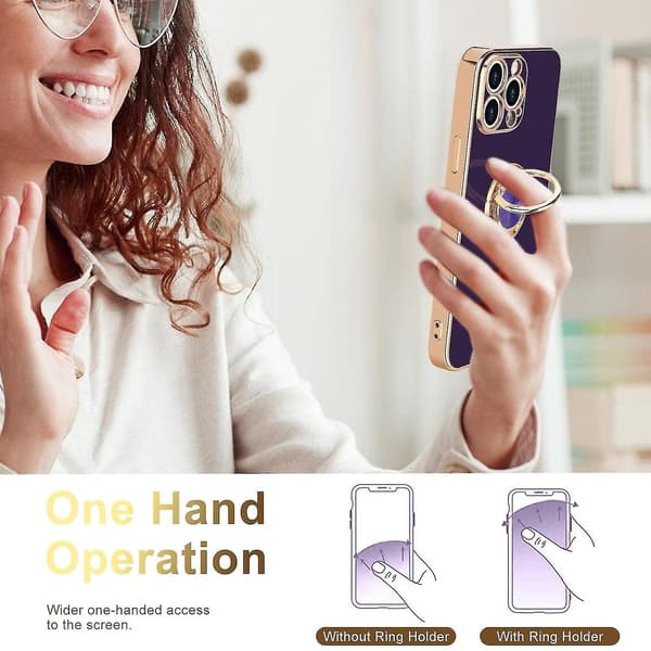 360 Graders Roterende Magnetisk Bilholder Etui til iPhone 14 Pro Max, Lilla
