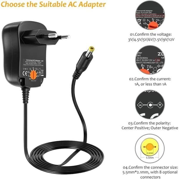 Universell AC DC 12V 1A Strømadapter med 8 Kontakter Strømforsyning Transformator YYV