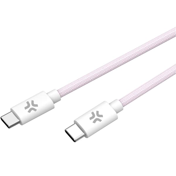 USB-C–USB-C-kaapeli, punottu, 60W, 1,5m, vaaleanpunainen Rosa, Vit