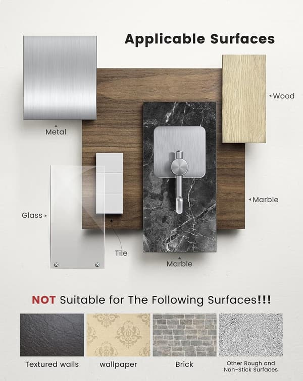 Square Self-Adhesive Towel Hooks 4 Pcs Heavy Duty Robe Hooks Stick On For Bathroom Kitchen Bedroom No Drilling Towel Hooks Silver
