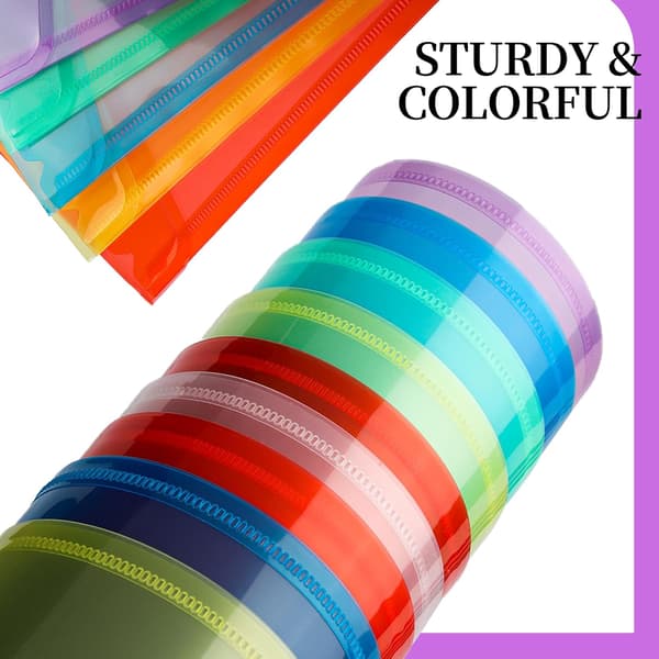 A4 Plastic Document Folders 8-pack, Waterproof Transparent Envelopes with Self-Adhesive Closure for School Office Home Travel, Multicolor