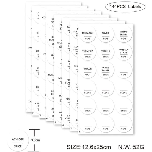 144 Spice Labels - Organize - White Stickers