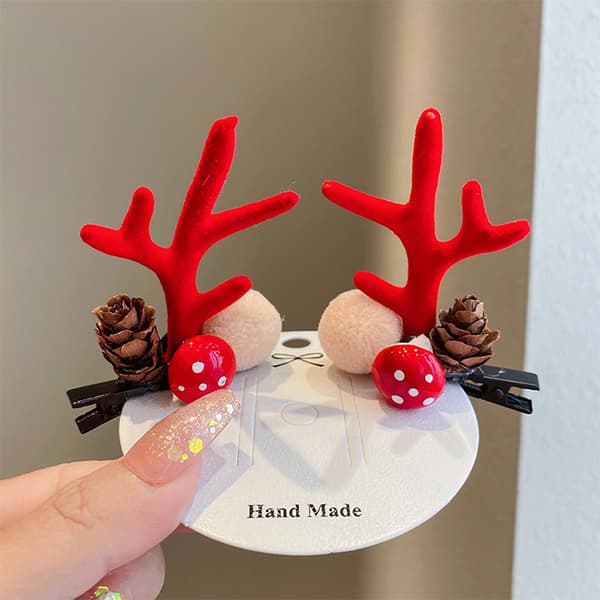 E-Deer Antler Hårklämmor 1 Par Grosgrain Jul Hårklämmor C