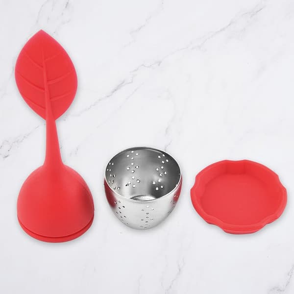 Rustfrit teinfuser med silikone sil låg grøn blad - 4 dele
