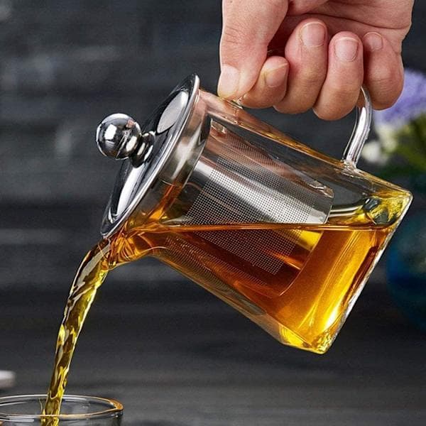 Glas tekande 350 ml tekande til én person med varmebestandig si i rustfrit stål Perfekt til te og kaffe (350ML)